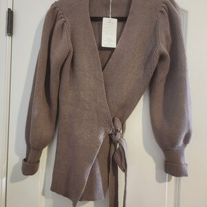 Aritzia Brown Knit Tie Cardigan